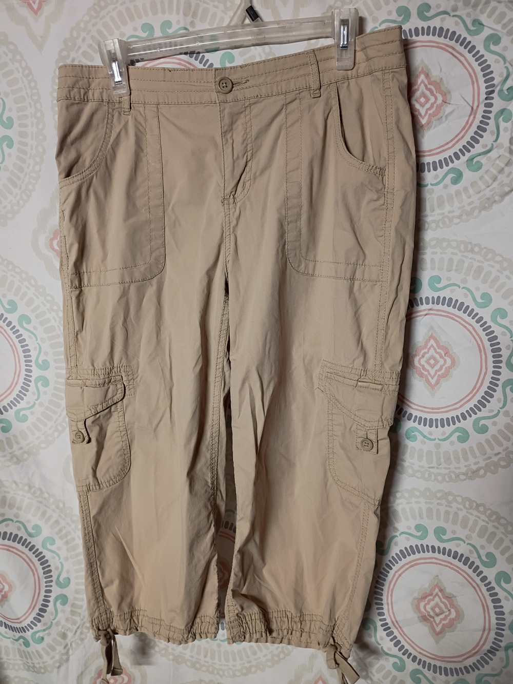 St. John's Bay Tan Cargo Capris with Drawstring Hems